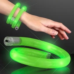 GREEN Flashy LED Flashing Light Up Curl Tube Wrap Bracelets